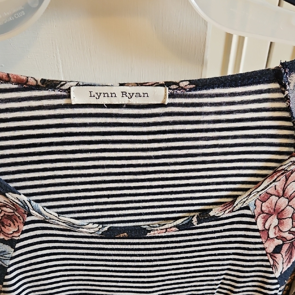 Women's Striped and Floral Top - Blue and Pink - Picture 2 of 5